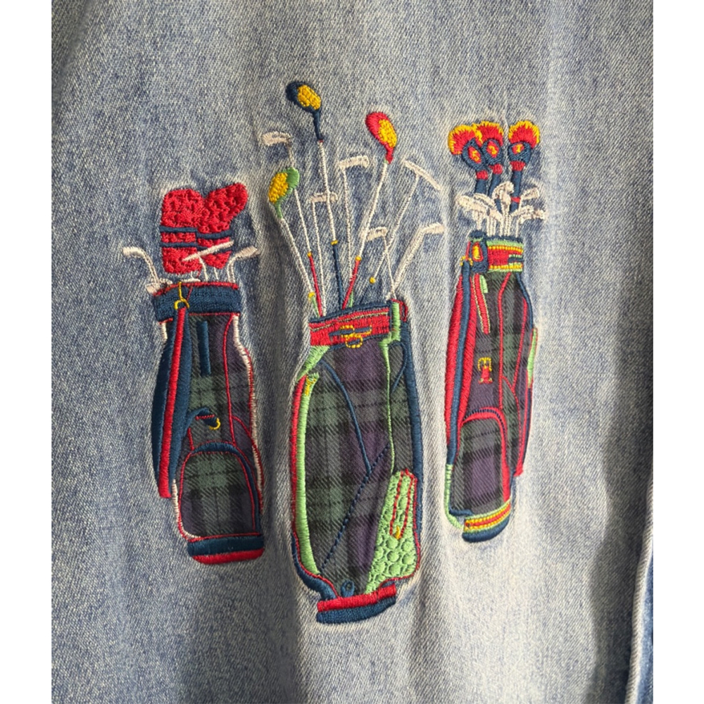 Casey Coleman Vintage Denim Button Down Shirt Embroidered Appliqué Golf Plaid XL - Picture 3 of 7